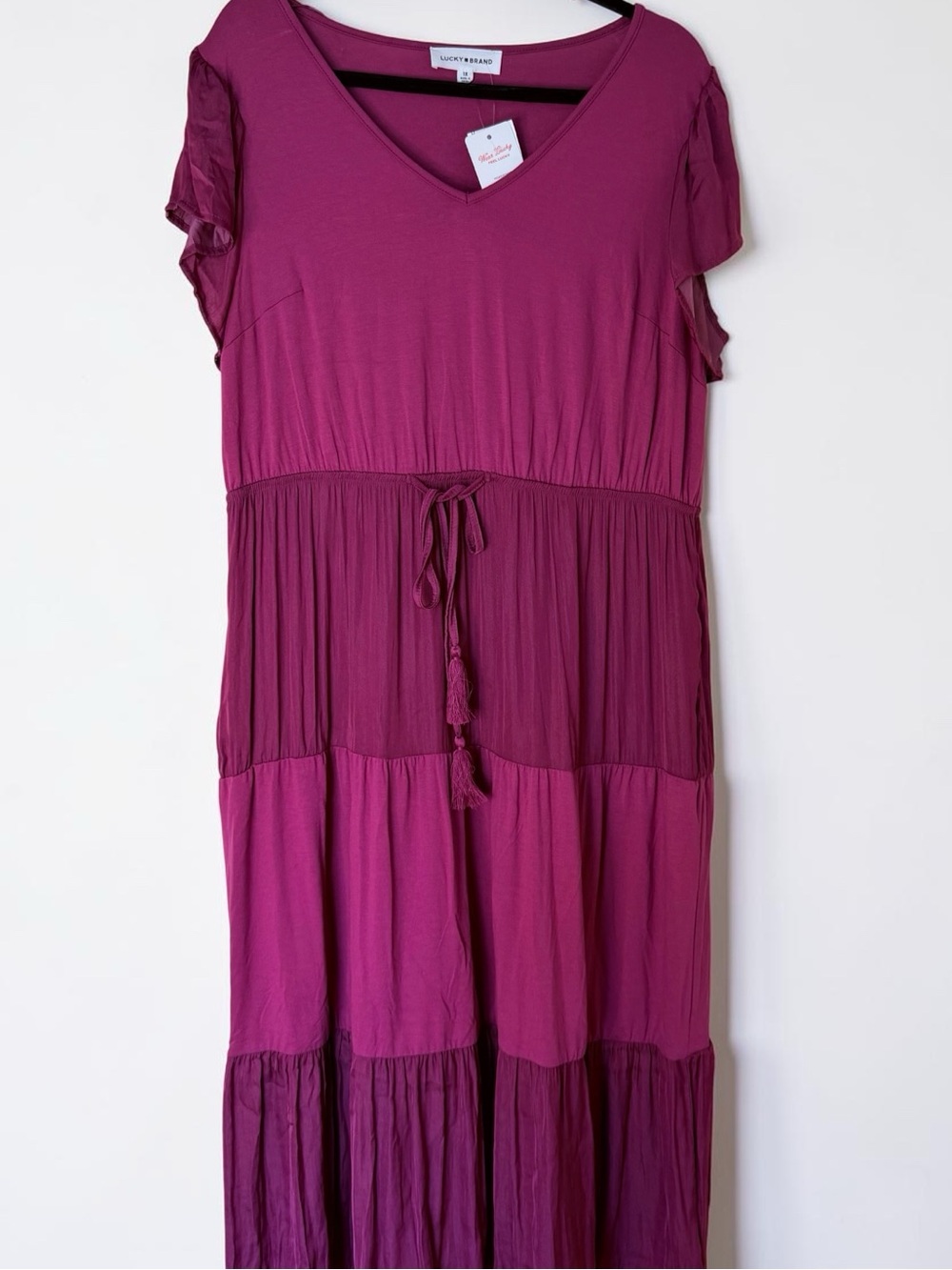 Lucky Brand Tiered V-Neck Tassel Tie Dress - Picture 4 of 7